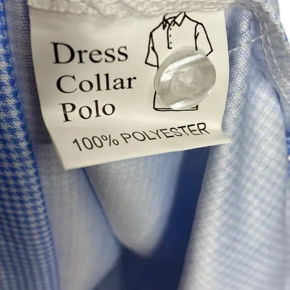 Collars & Co Polo Shirt Mens M Blue Houndstooth Dress Collar Golf Preppy NEW